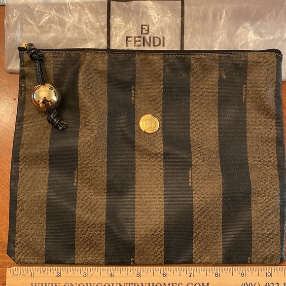 Vintage Fendi Pouch Brown Canvas Clutch - Picture 7 of 10